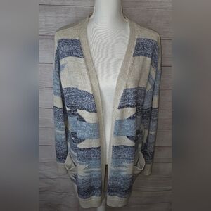  Lucky Brand Jersey Intarsia Aztec Print Cardigan Sweater